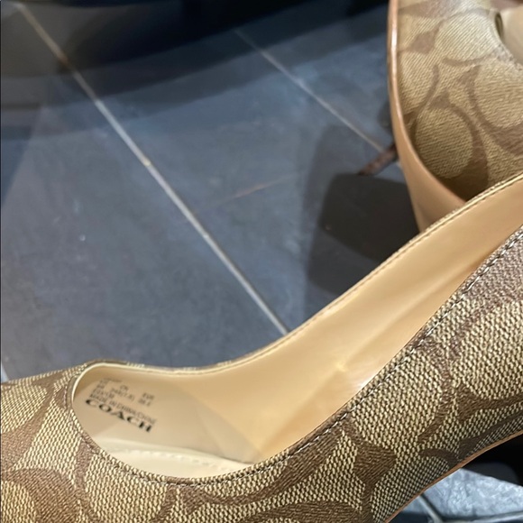 Coach Brown Heels with Pointed Toe and Monogram Pattern - Picture 2 of 5